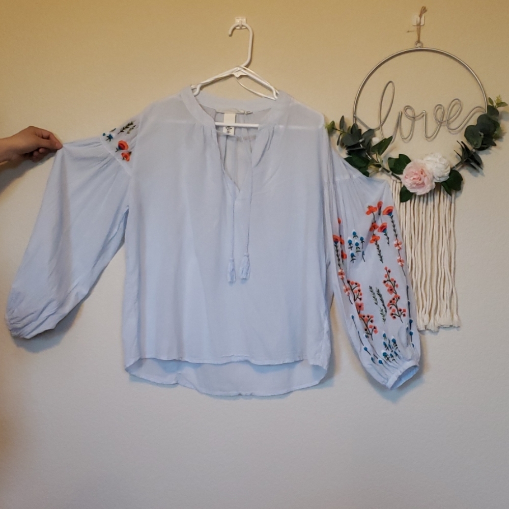 Blue and white striped blouse
